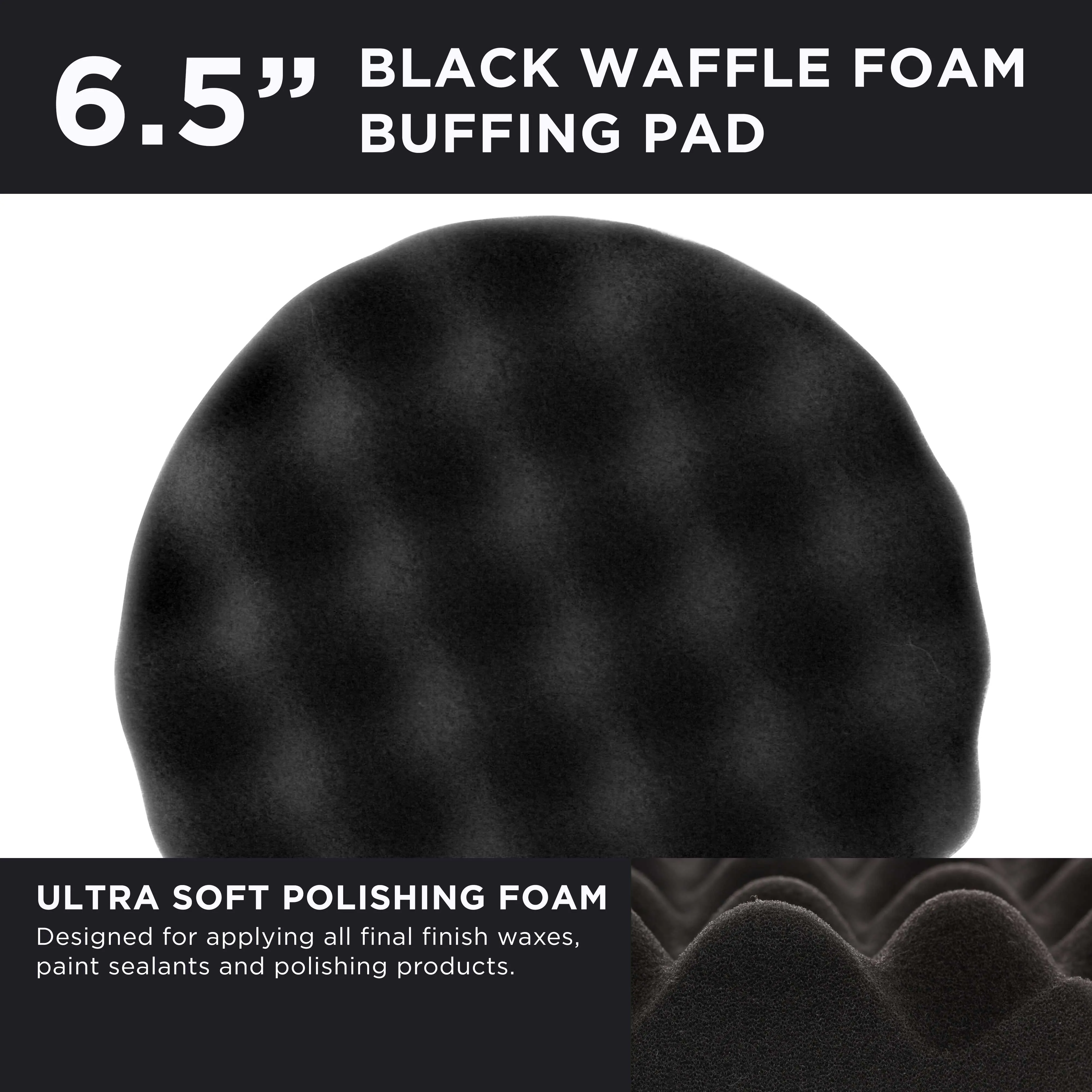 6.5" Black Waffle Final Finishing Grip Foam Polish Pad - DA Hook & Loop