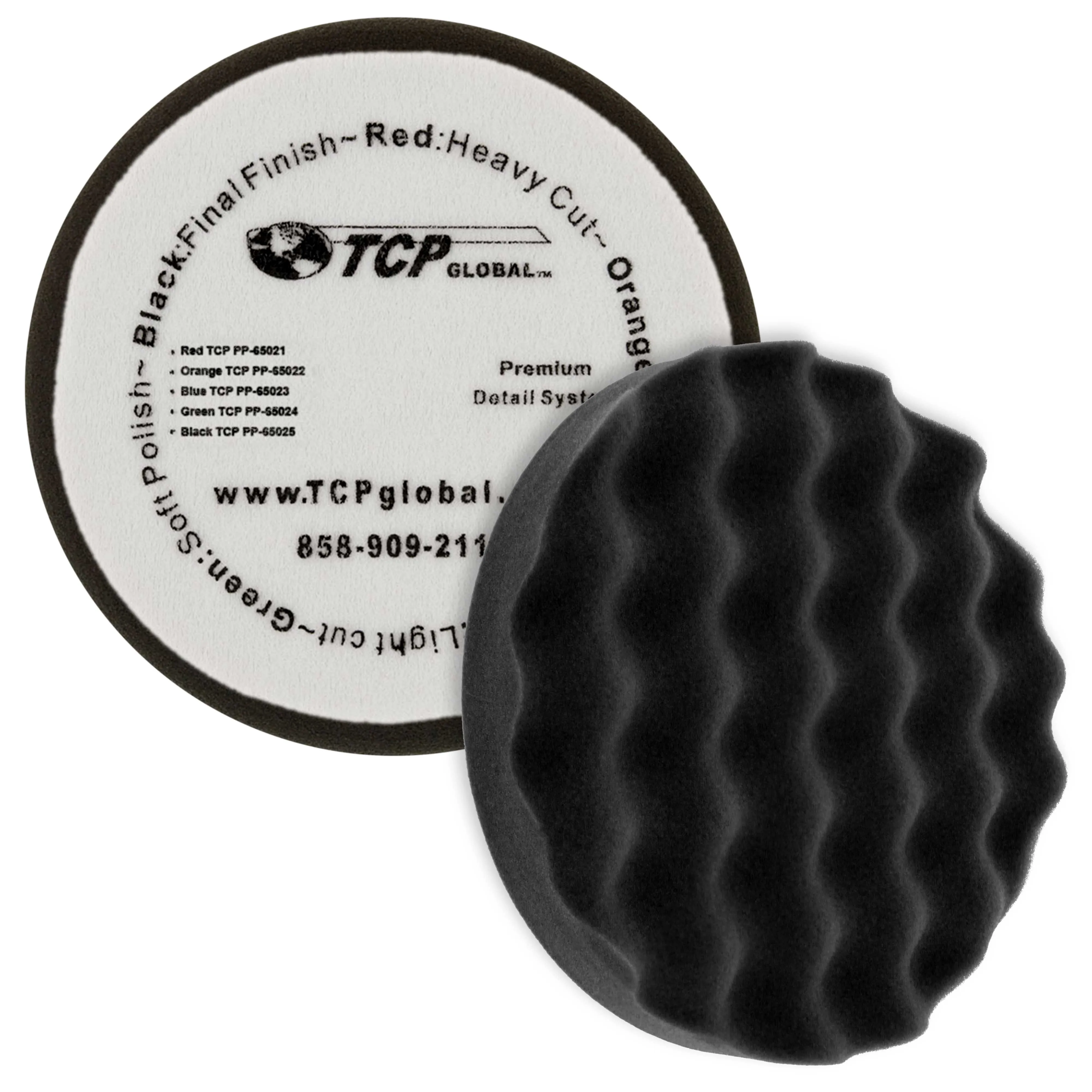 6.5" Black Waffle Final Finishing Grip Foam Polish Pad - DA Hook & Loop