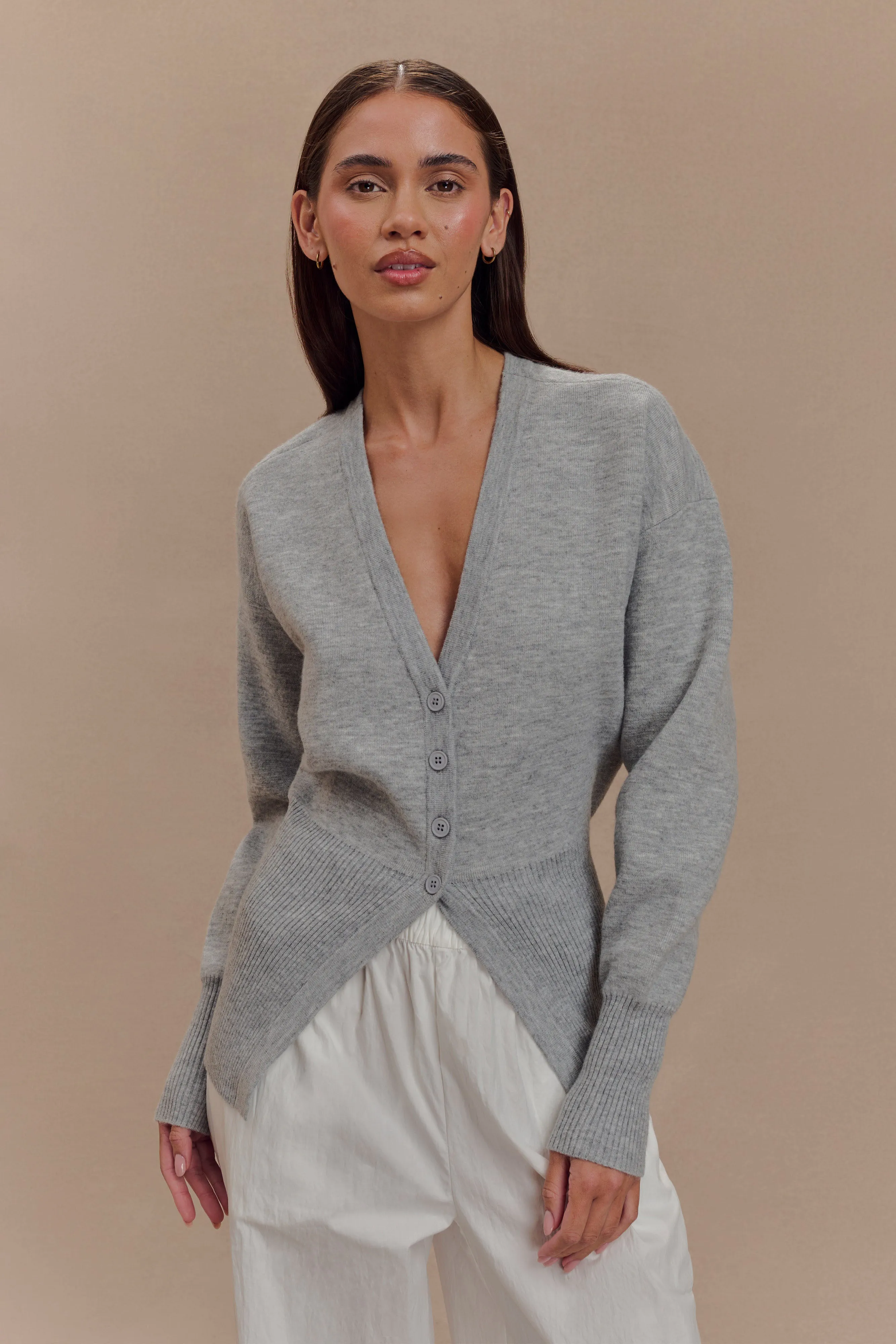 Alexia Buttoned Oversized Cardigan - Grey Marle