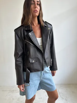 BASIC LEATHER JACKET in BROWN