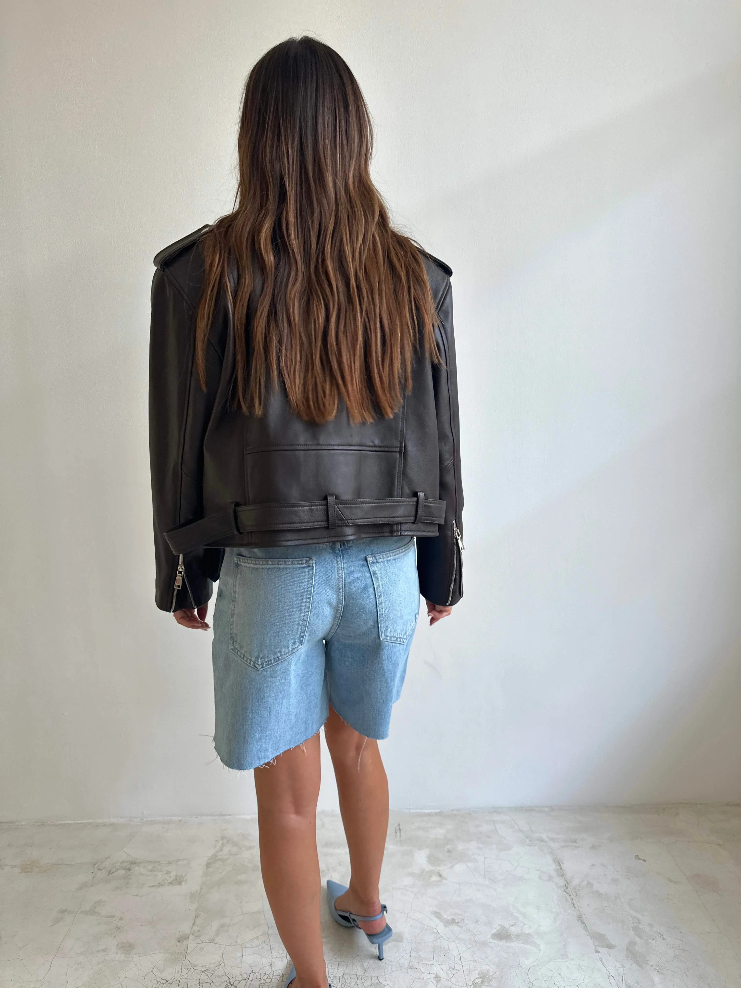 BASIC LEATHER JACKET in BROWN