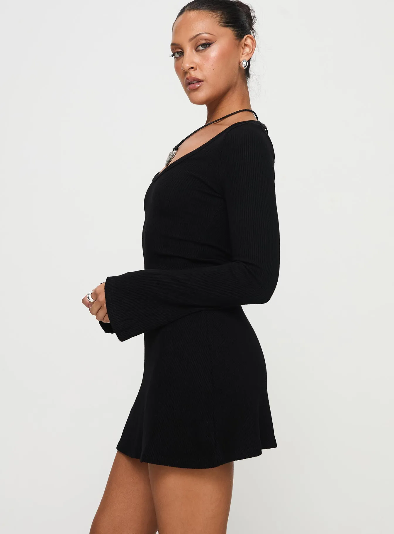 Best Interest Long Sleeve Mini Dress Black