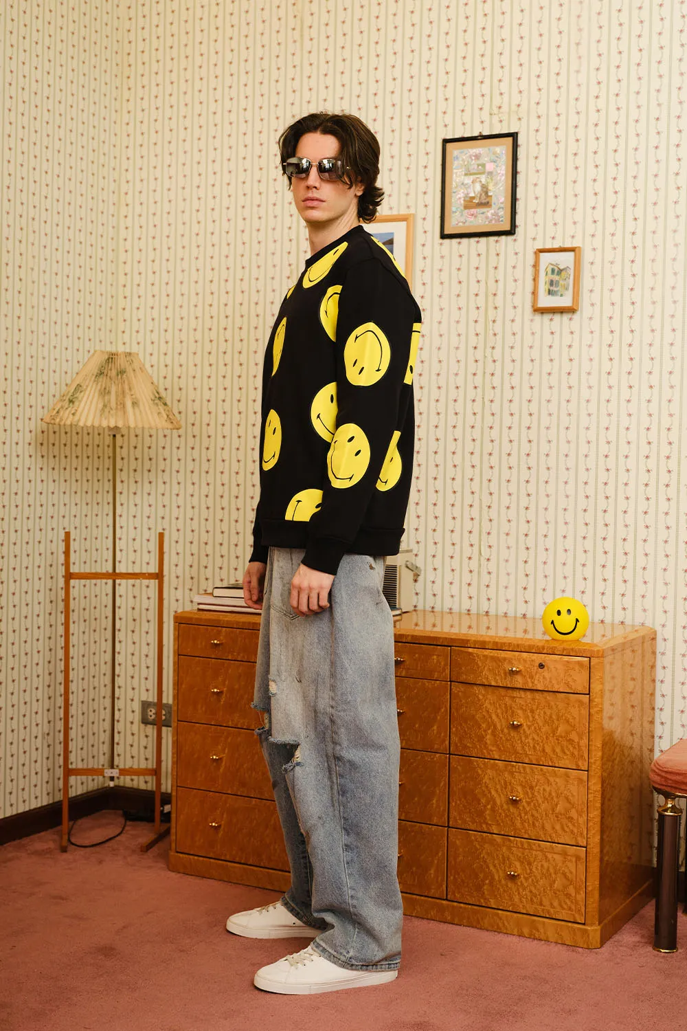 Black Smiley Originals All Over Sweatshirt