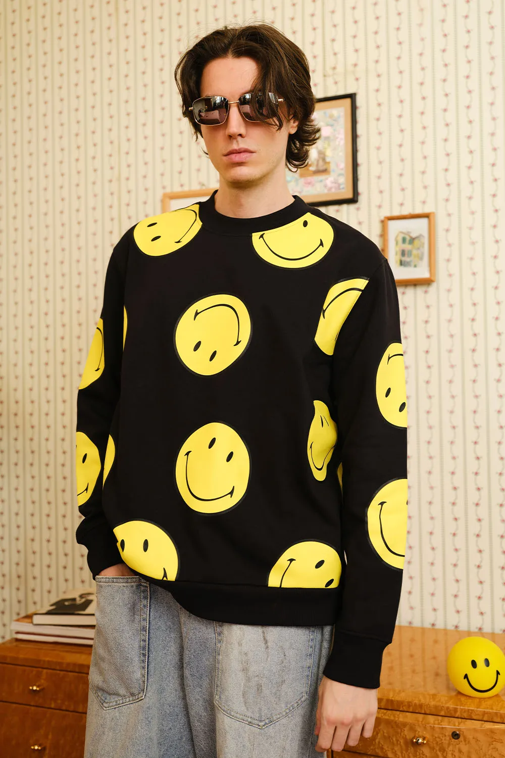 Black Smiley Originals All Over Sweatshirt