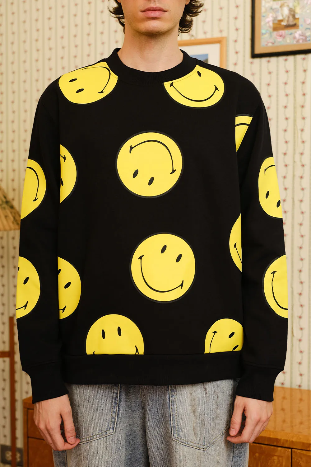 Black Smiley Originals All Over Sweatshirt