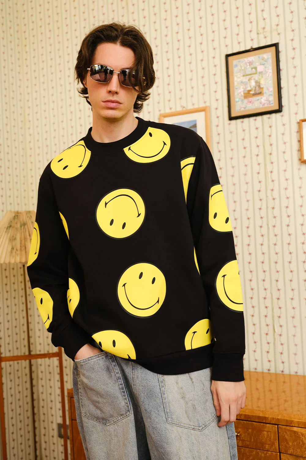 Black Smiley Originals All Over Sweatshirt