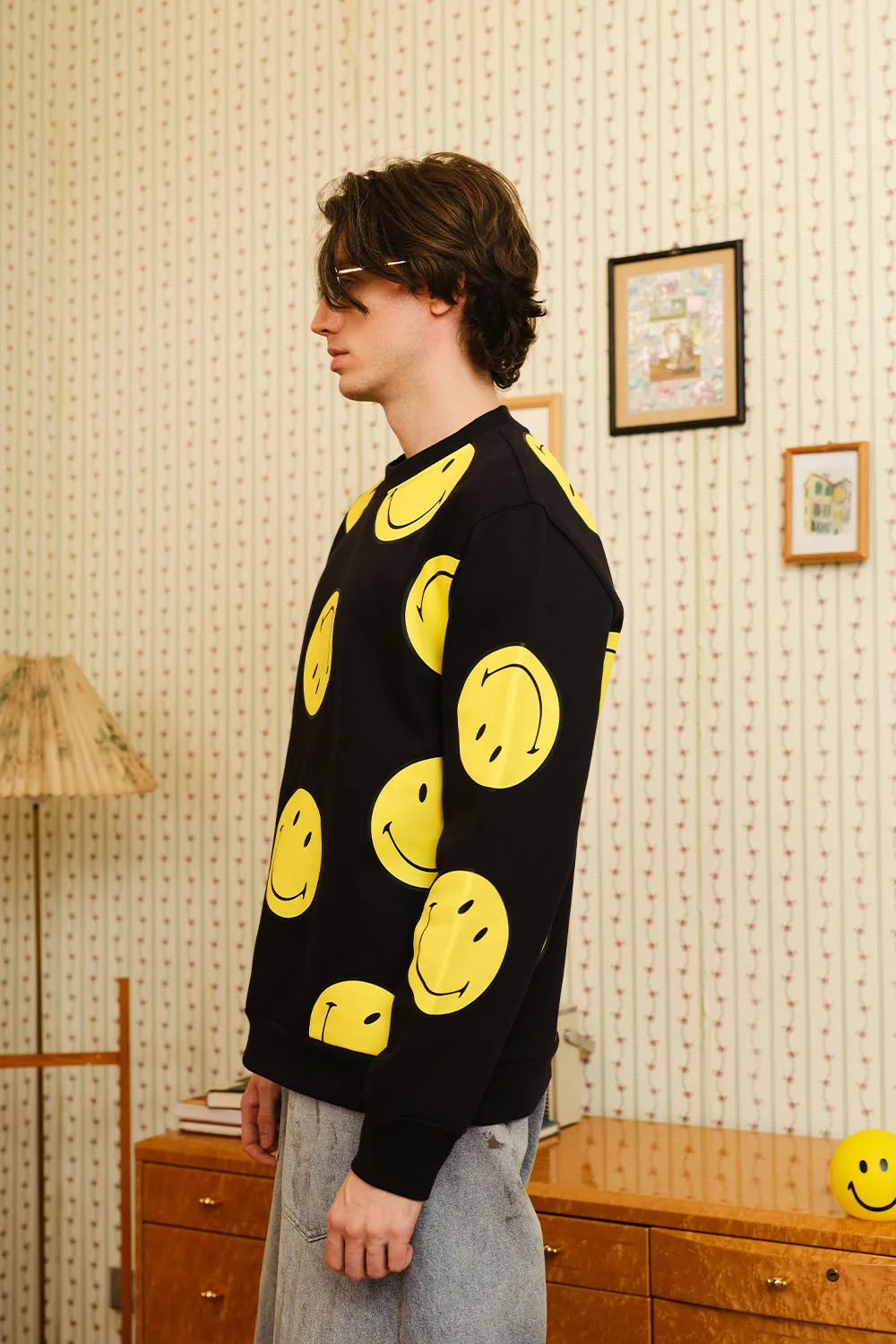 Black Smiley Originals All Over Sweatshirt