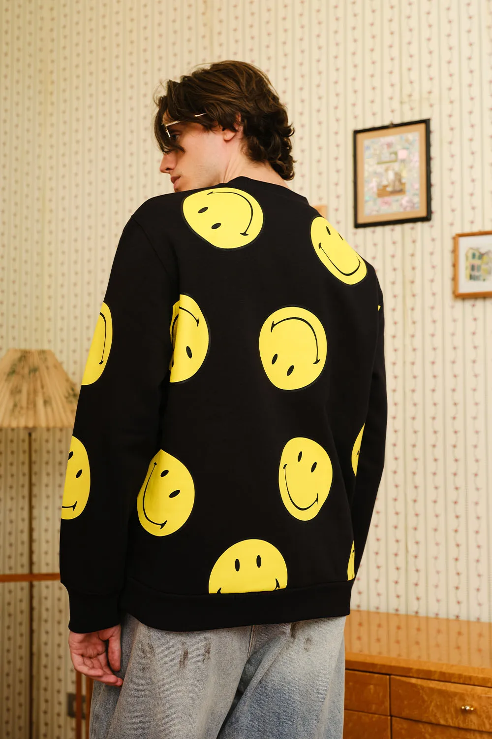 Black Smiley Originals All Over Sweatshirt