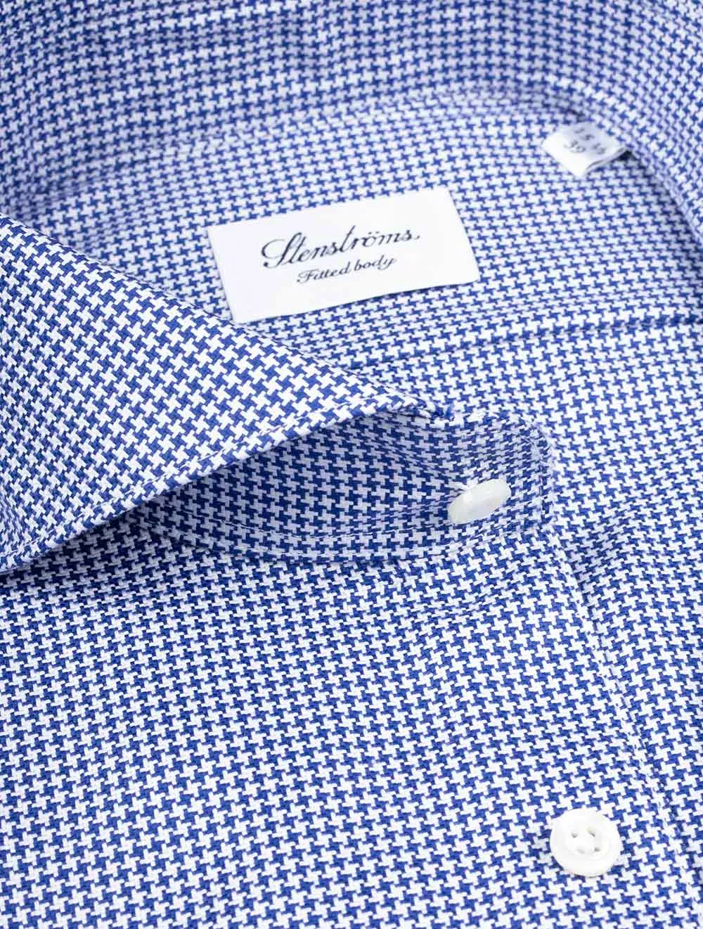 Blue Houndstooth Casual Fitted Body Shirt