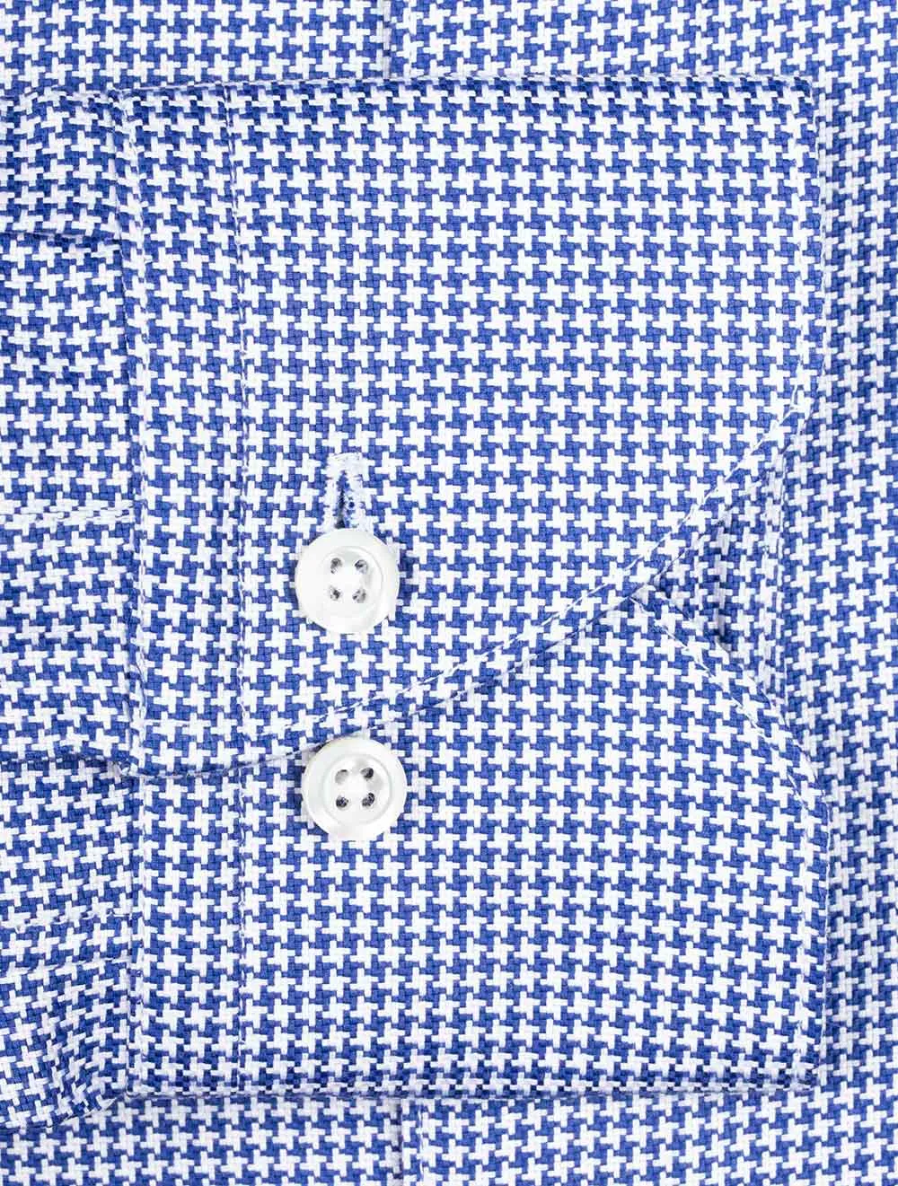 Blue Houndstooth Casual Fitted Body Shirt