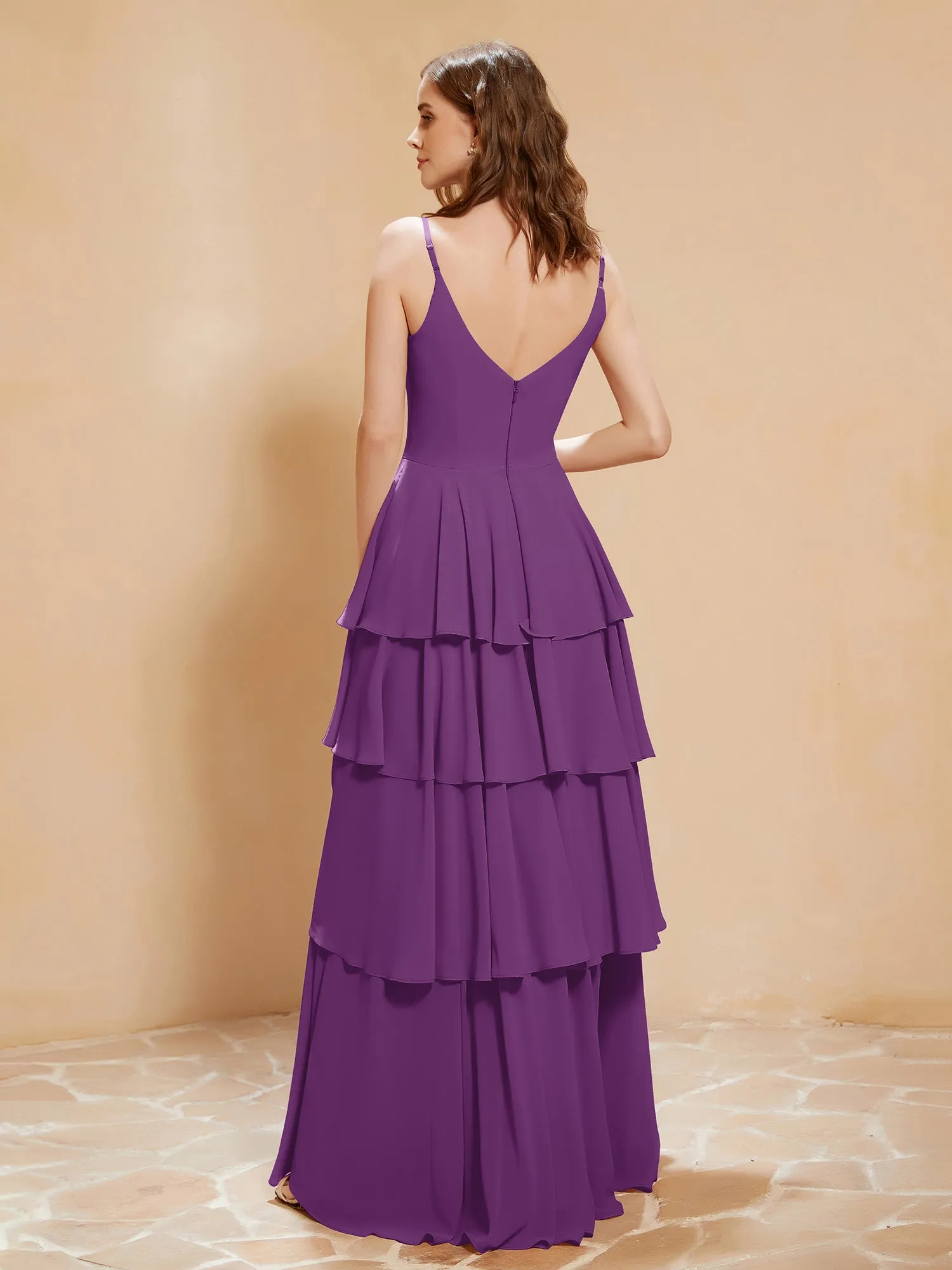 Boho V-neck Floor-length Dress Flowy Ruffles Grape