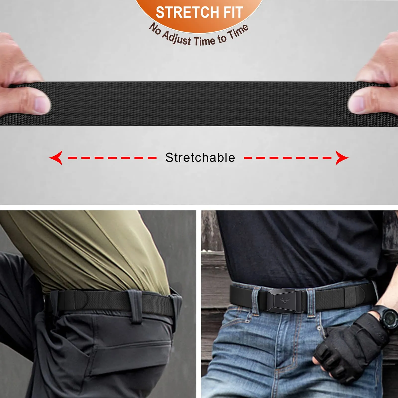 BULLIANT Tactical Belt for Men, Men Stretch Nylon Web Gift Belt 1.5"-Hiking Rigger Military Work-Quick Release(Black,38"-42" Waist Adjustable)