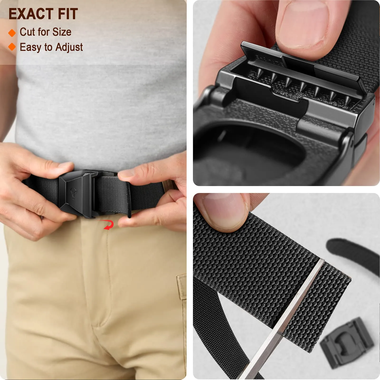 BULLIANT Tactical Belt for Men, Men Stretch Nylon Web Gift Belt 1.5"-Hiking Rigger Military Work-Quick Release(Black,38"-42" Waist Adjustable)