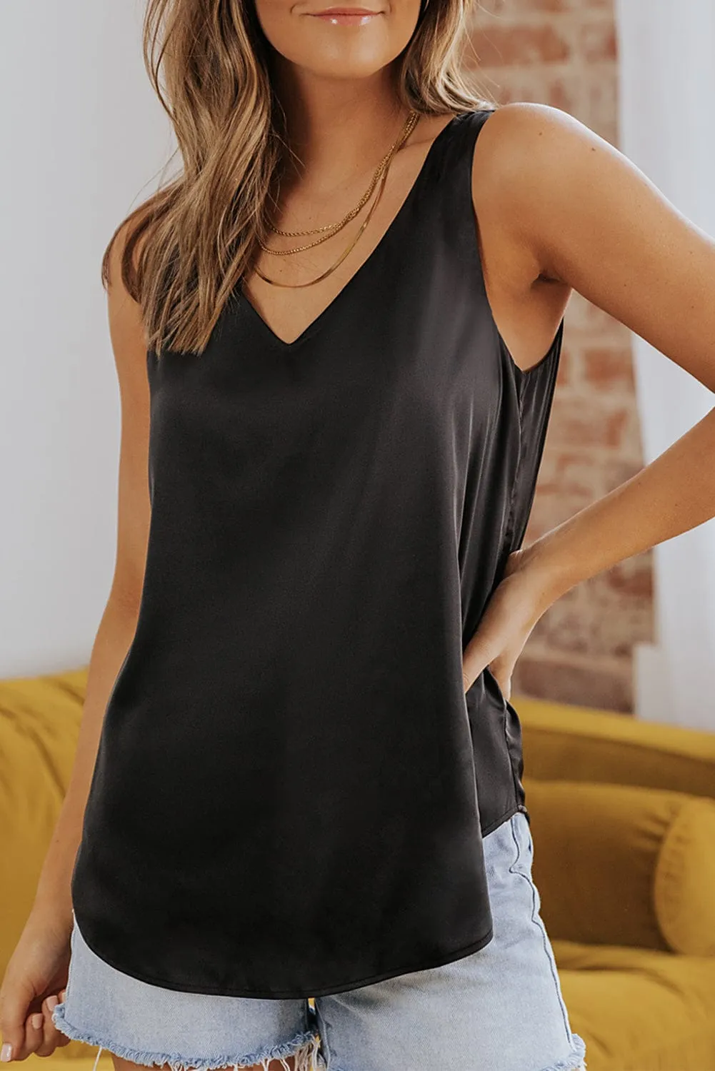 Business V Neck Knotted Shoulder Sleeveless Top