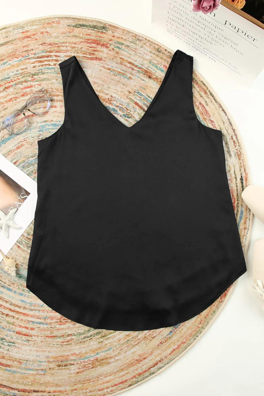 Business V Neck Knotted Shoulder Sleeveless Top