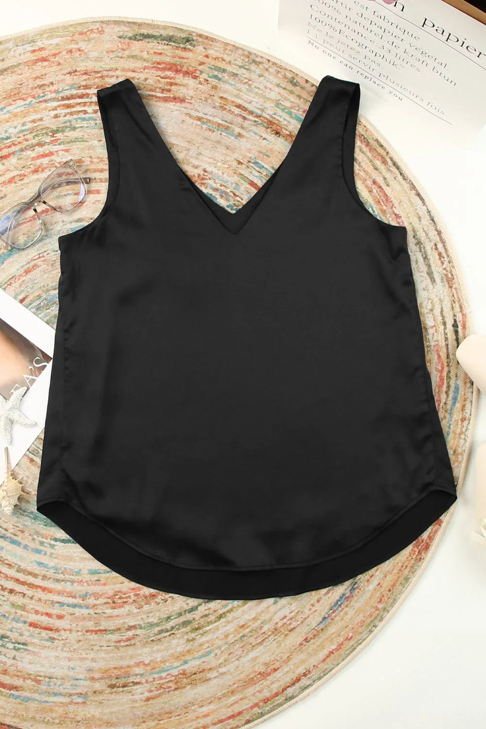 Business V Neck Knotted Shoulder Sleeveless Top