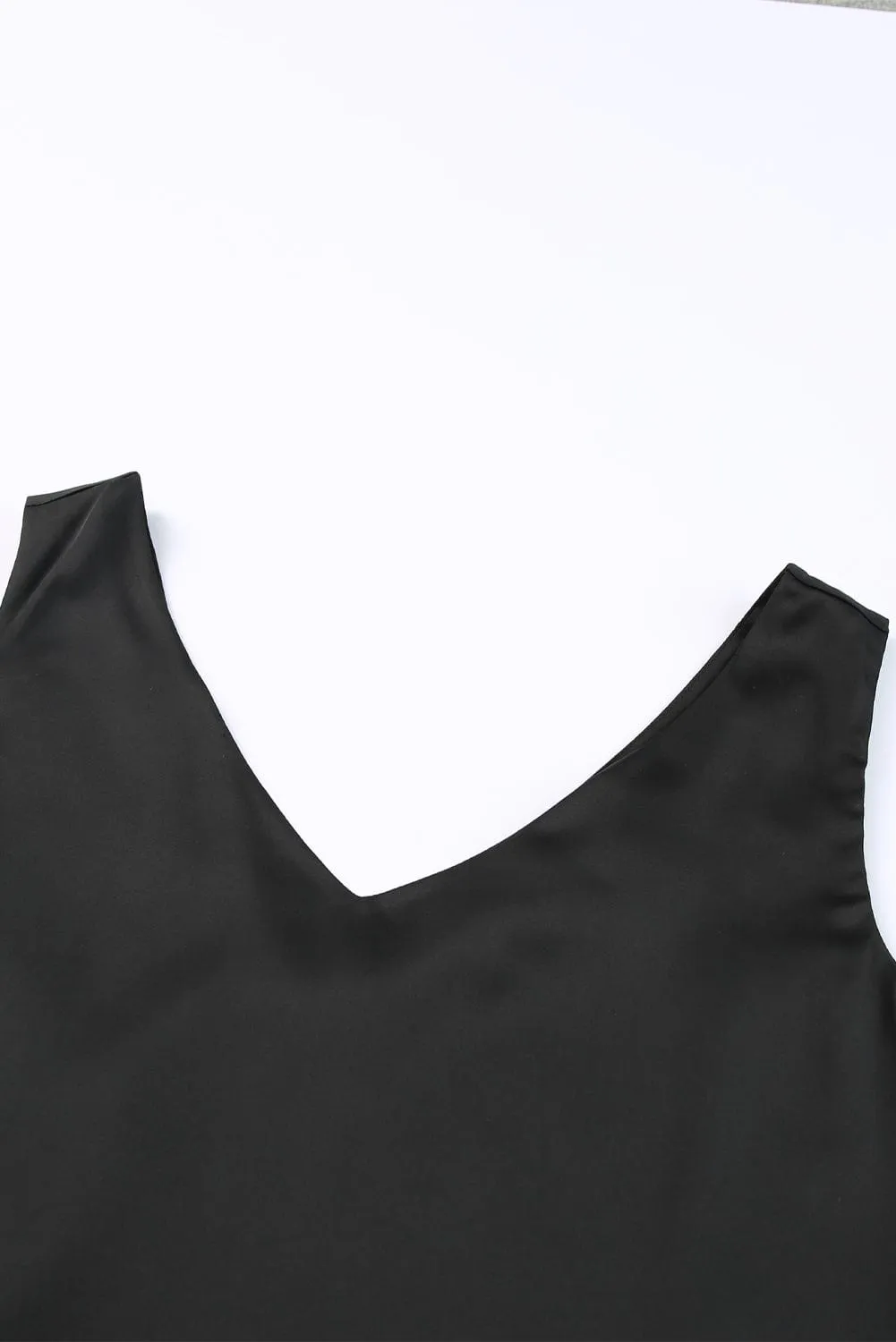 Business V Neck Knotted Shoulder Sleeveless Top