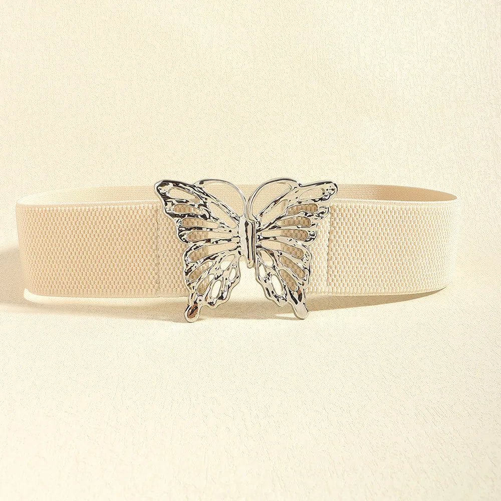 Butterfly Design Alloy Buckle Elastic Waist Belt