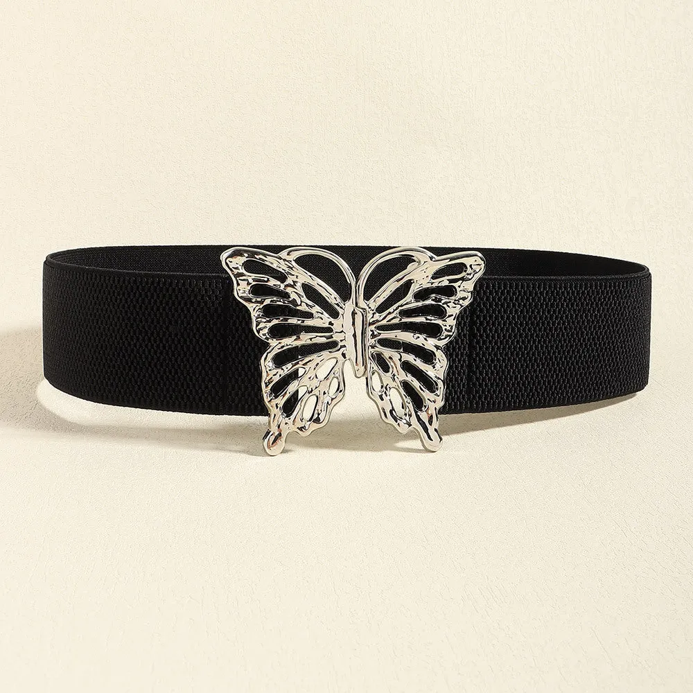 Butterfly Design Alloy Buckle Elastic Waist Belt