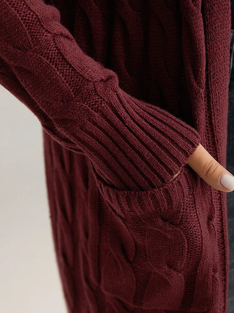 Cable Knit Open Front Pocket Cardigan