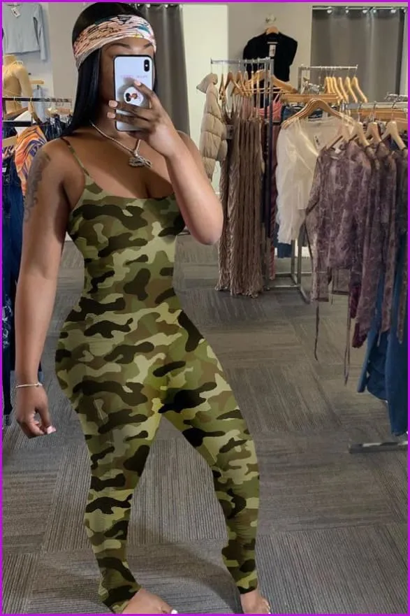 Camouflage Straps Sleeveless Skinny Jumpsuit For WomenDE970