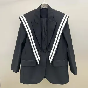 Casual Chic Blazers For Women Sailor Collar Long Sleeve Patchwork Button Temperament Blazer Female Fashion Clothing