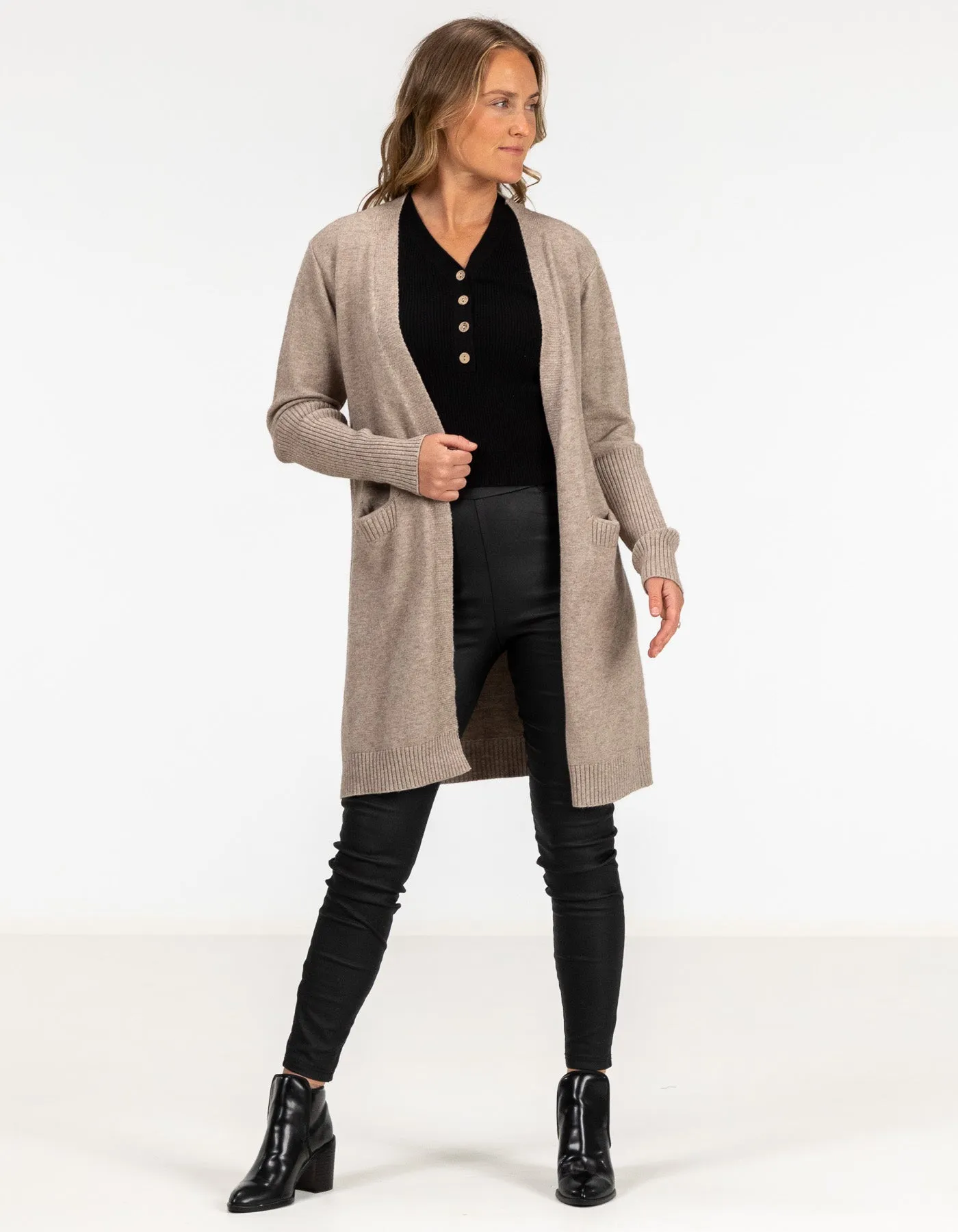 Chelsea Edge to Edge Cardigan with Pockets in Mocha