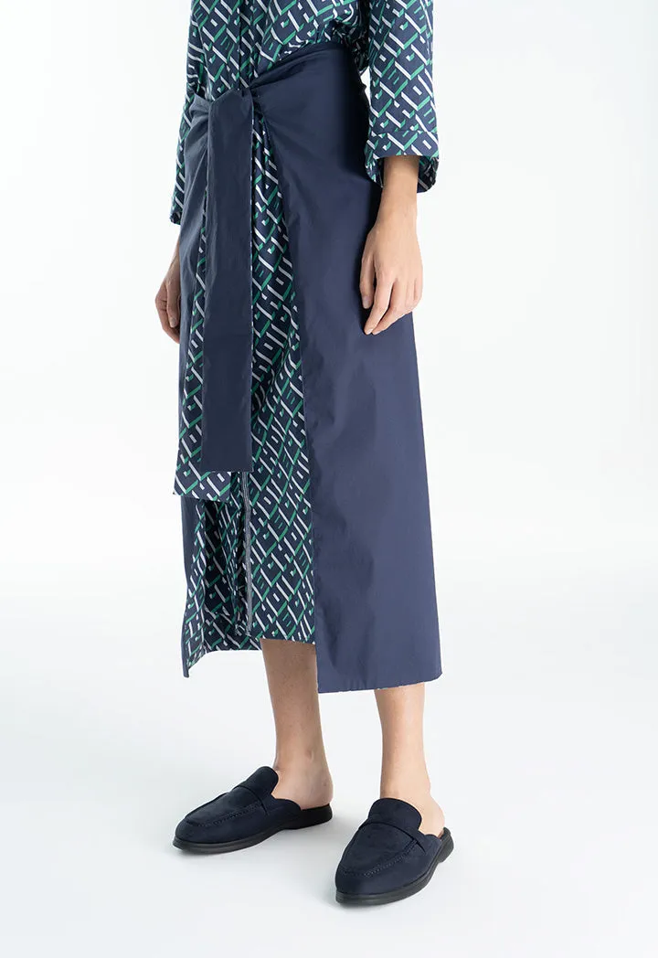 Choice Letter Printed Wrap Skirt  Navy