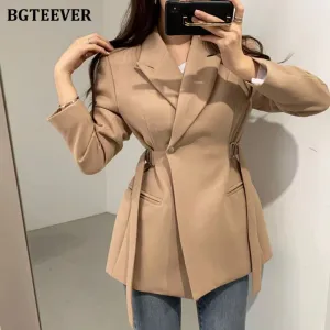 Christmas Gift Joskaa Fashion Chic Slim Waist Women Solid Blazer Elegant Office Wear Single Button Female Suit Jacket 2024 Spring