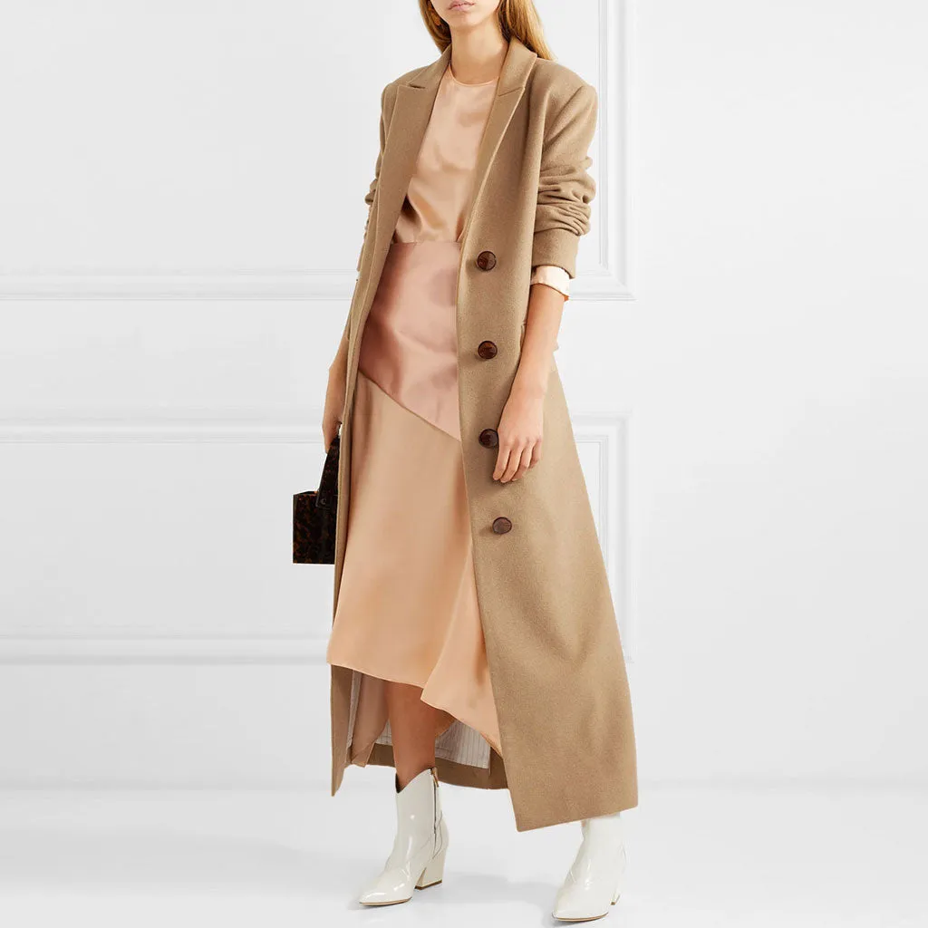 Classic Lapel Collar Long Sleeve Single Breasted Belted Back Split Trench Coat