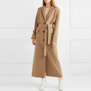 Classic Lapel Collar Long Sleeve Single Breasted Belted Back Split Trench Coat