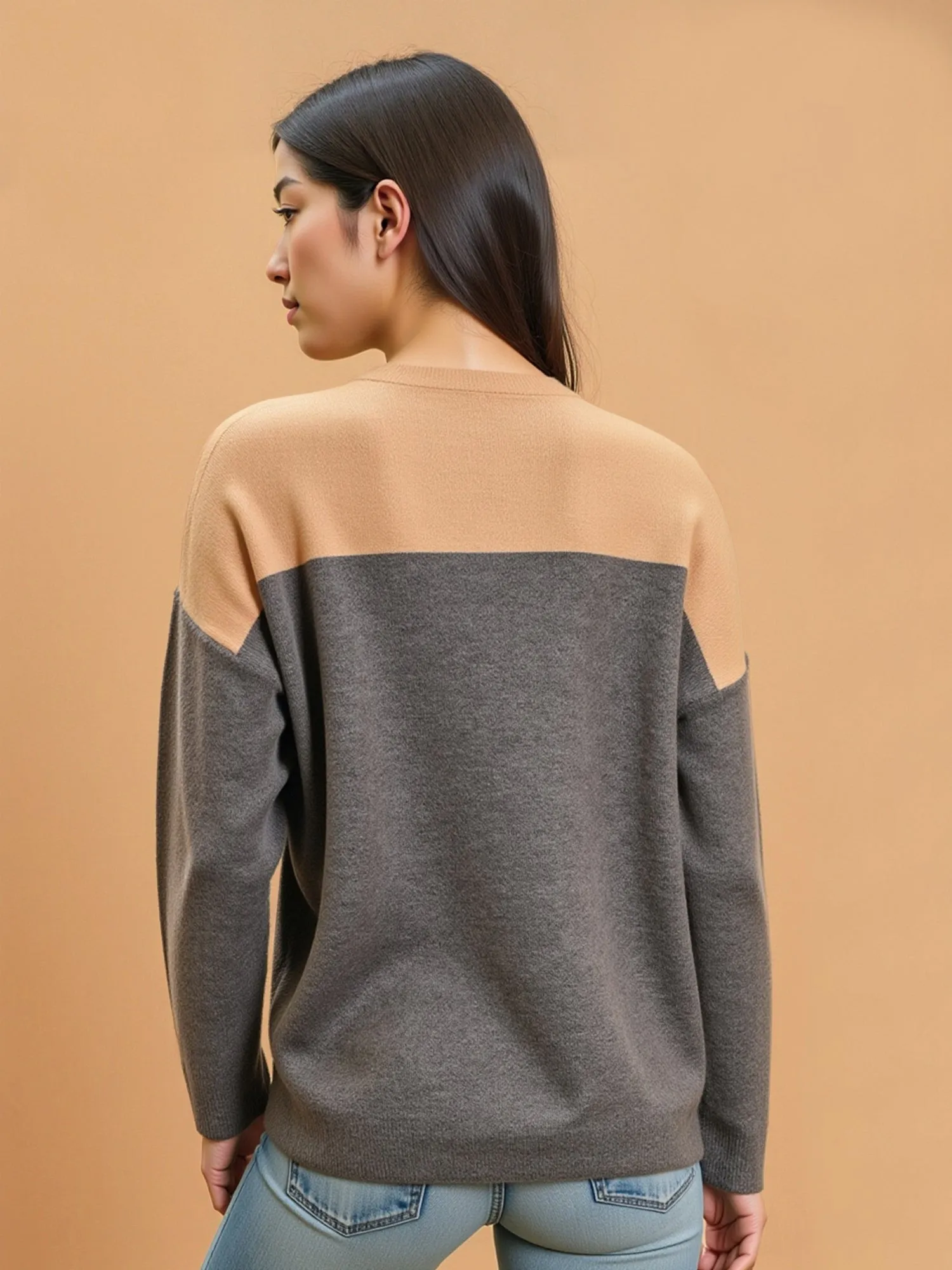 Contrast Long Sleeve Knit Pullover Sweater