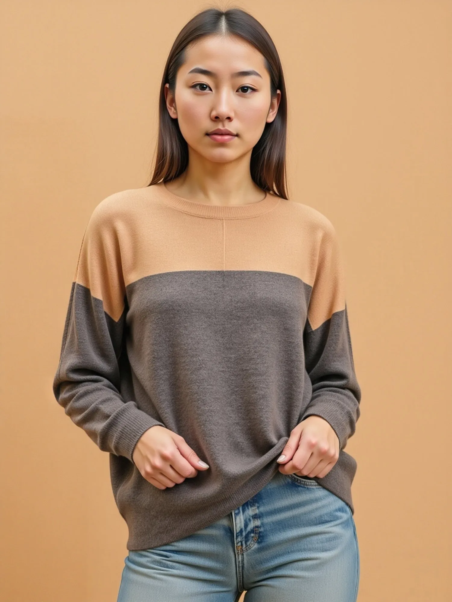 Contrast Long Sleeve Knit Pullover Sweater