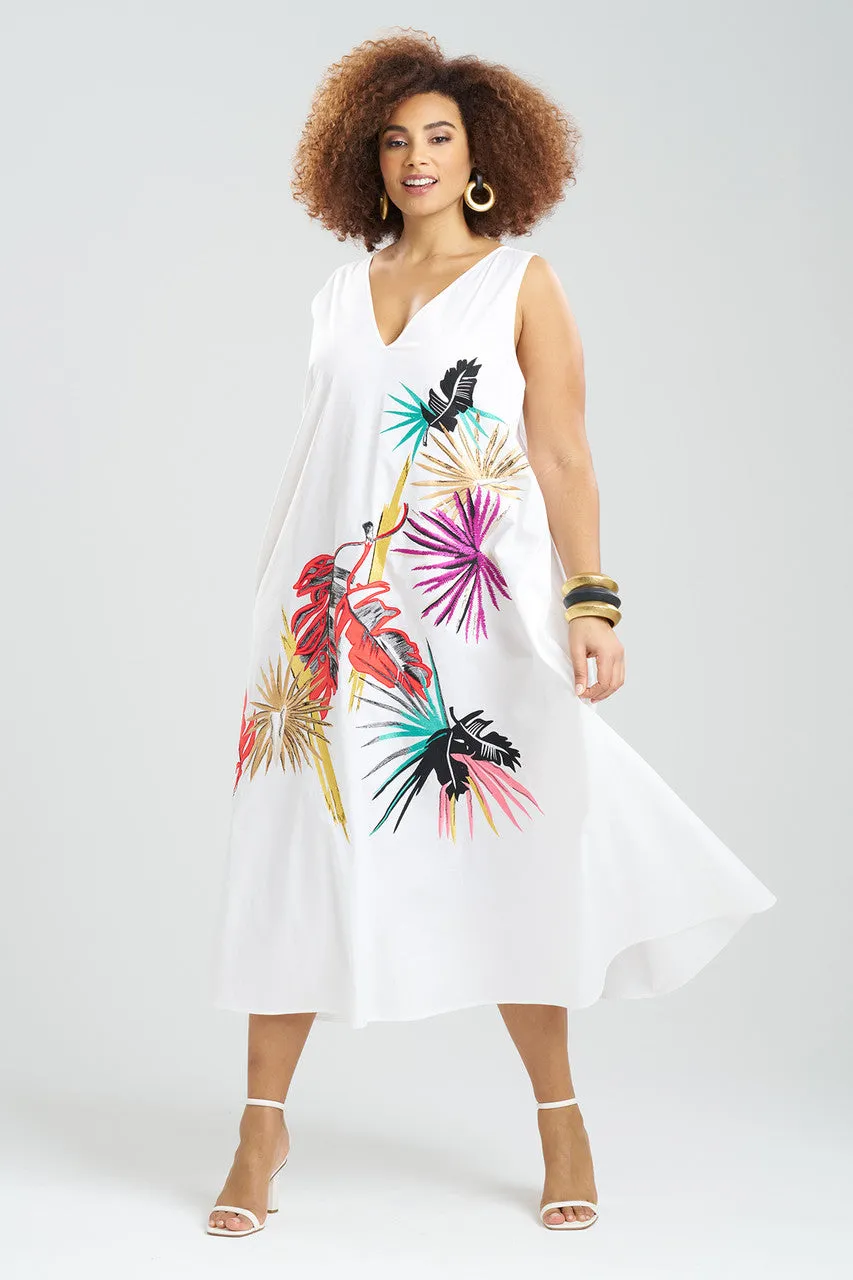 Cotton Poplin Embroidered V-Neck Dress