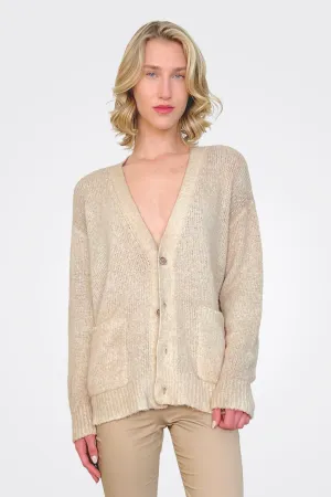 Cotton V Neck Cardigan - Burro