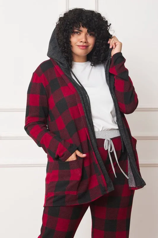 EG FASHION Buffalo Plaid Hooded Cardigan (only Cardi)