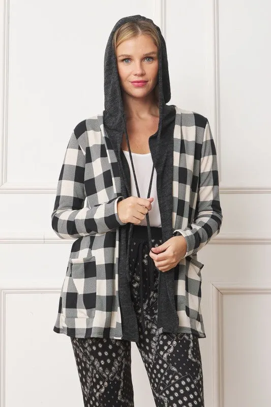 EG FASHION Buffalo Plaid Hooded Cardigan (only Cardi)