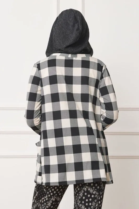 EG FASHION Buffalo Plaid Hooded Cardigan (only Cardi)