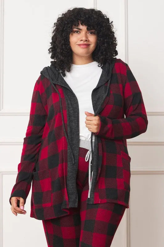 EG FASHION Buffalo Plaid Hooded Cardigan (only Cardi)