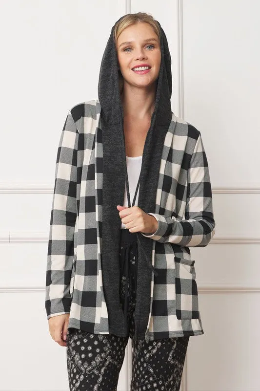 EG FASHION Buffalo Plaid Hooded Cardigan (only Cardi)