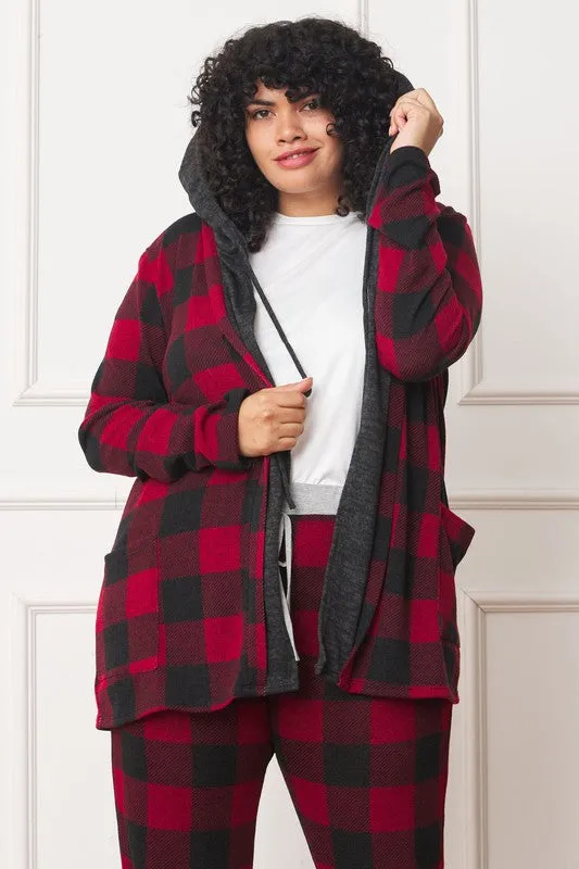 EG FASHION Buffalo Plaid Hooded Cardigan (only Cardi)