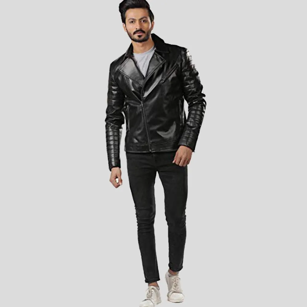 Elex Black Motorcycle Leather Jacket for Men