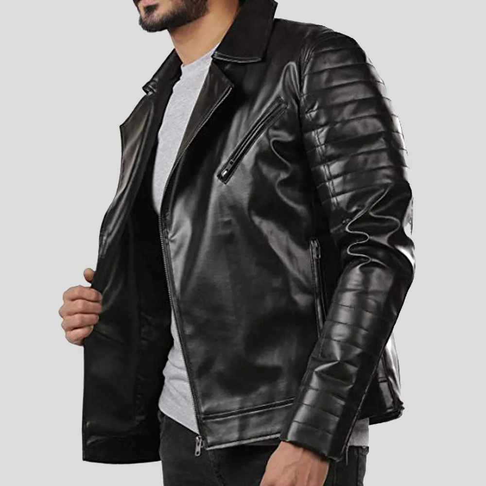 Elex Black Motorcycle Leather Jacket for Men