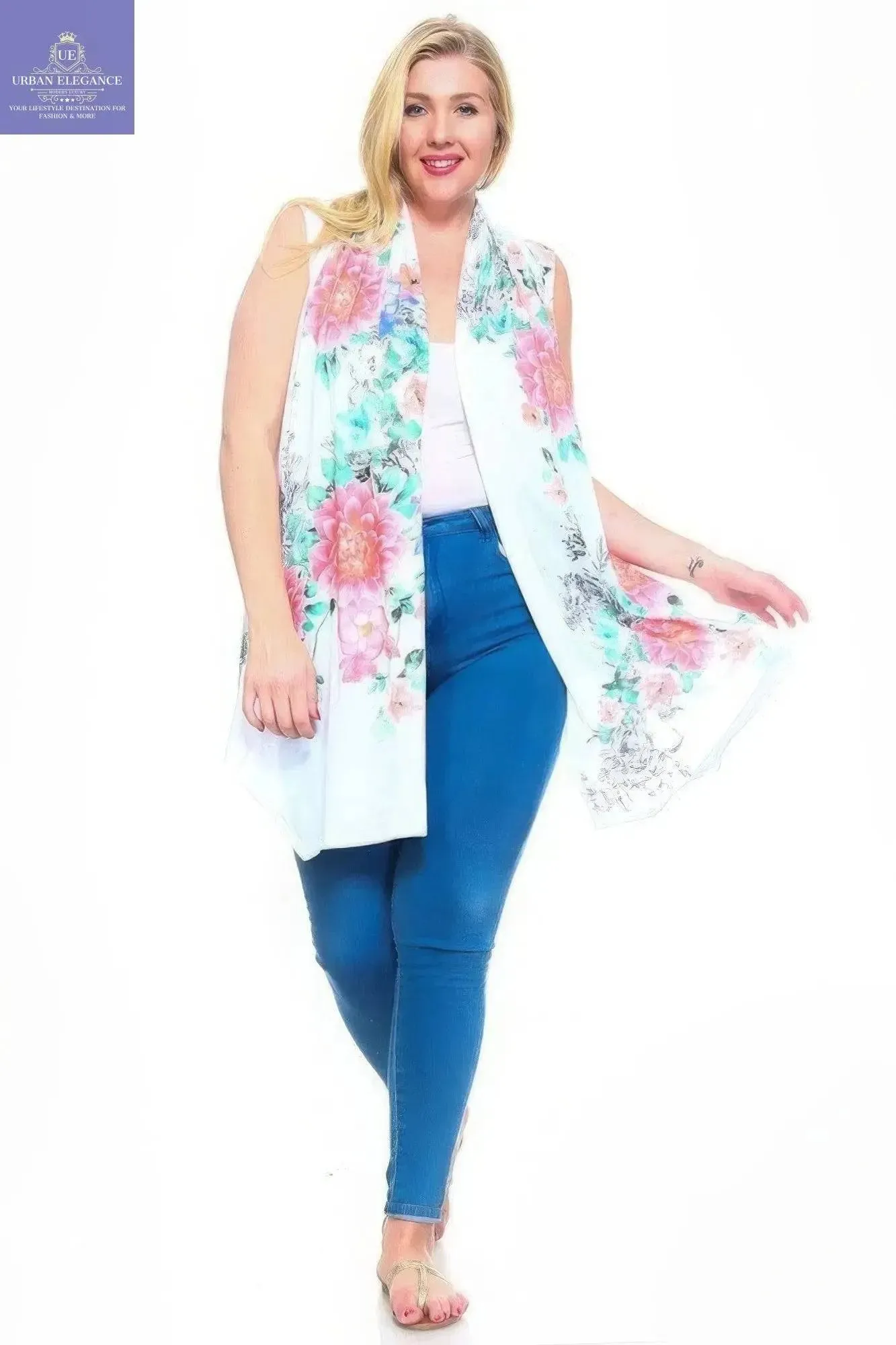 Floral Print Asymmetric Hem Vest