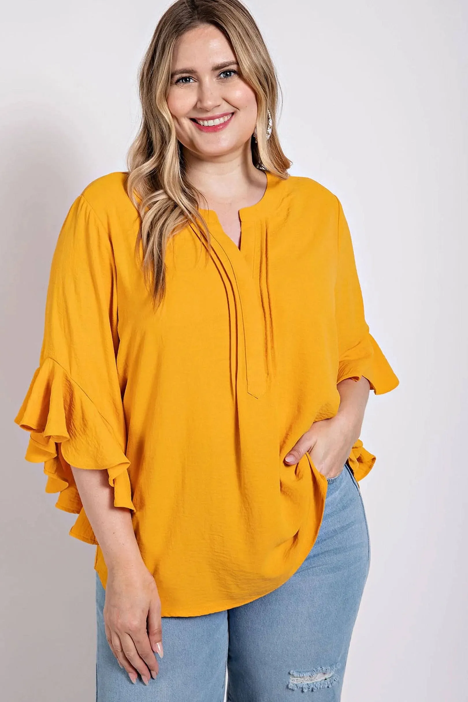 Golden Ruffled Sleeve Top