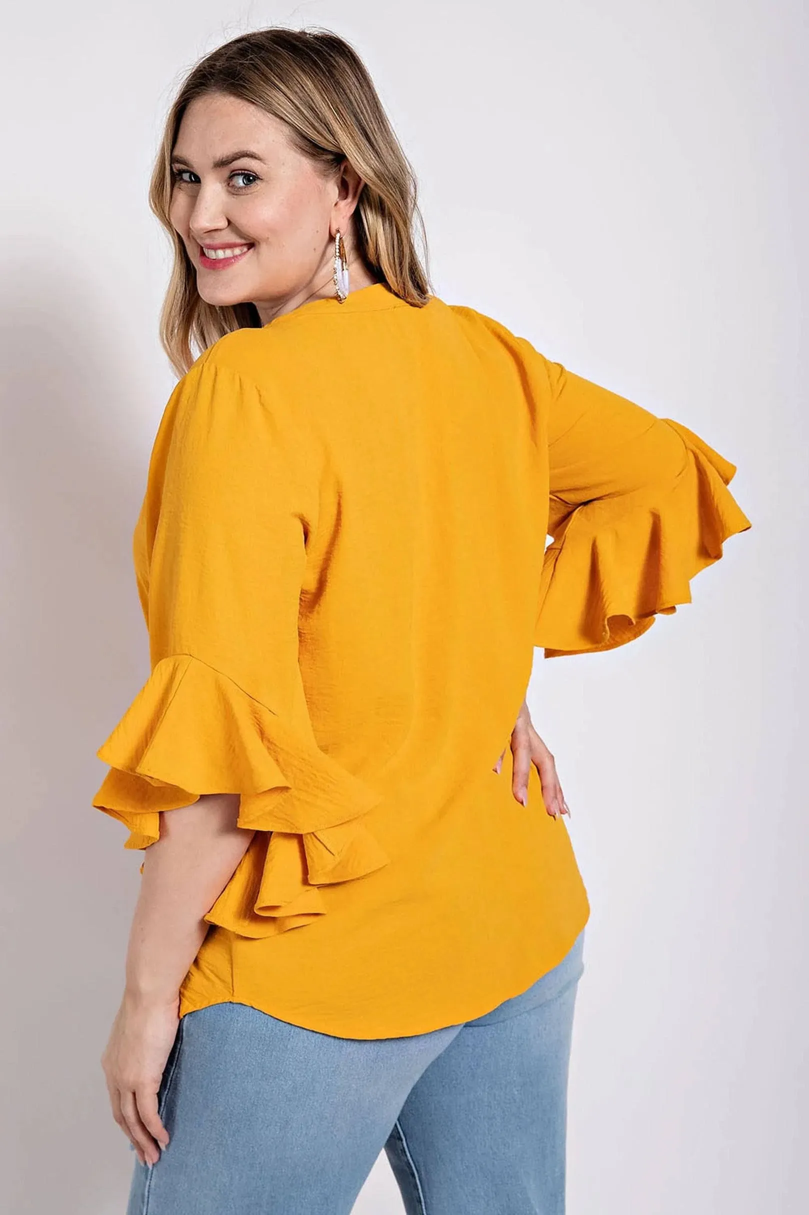 Golden Ruffled Sleeve Top