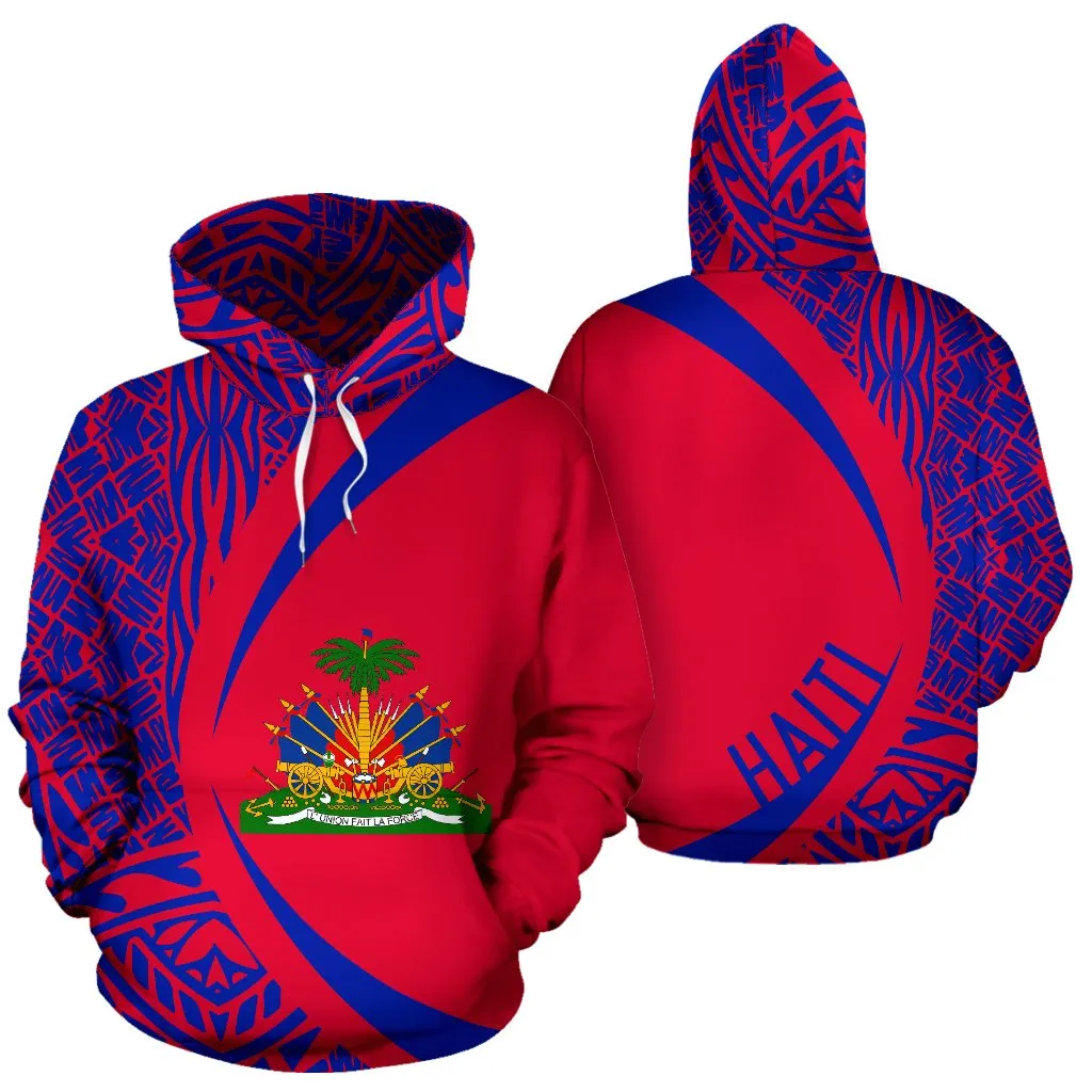 Haiti Flag Polynesian Hoodie - Circle Style 01 - J4