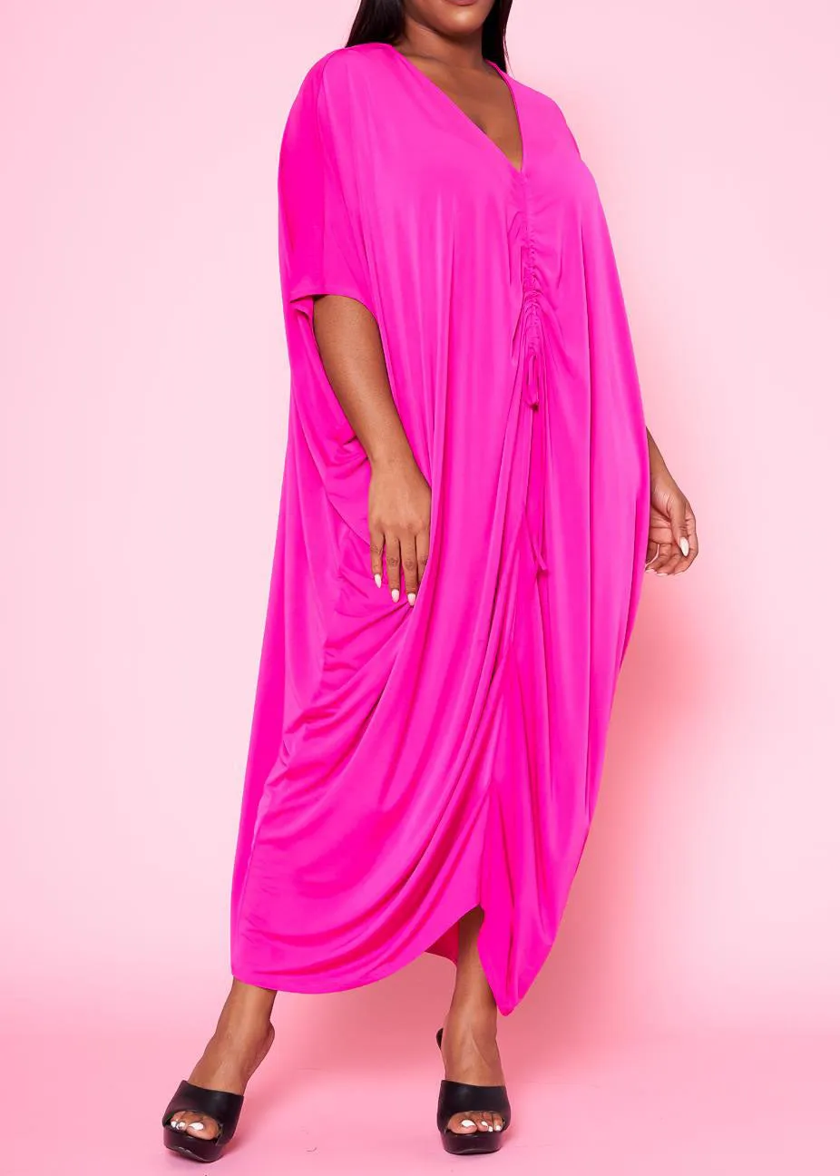 Hi Curvy Plus Size Women Ruched Dolman Sleeve Maxi Dress