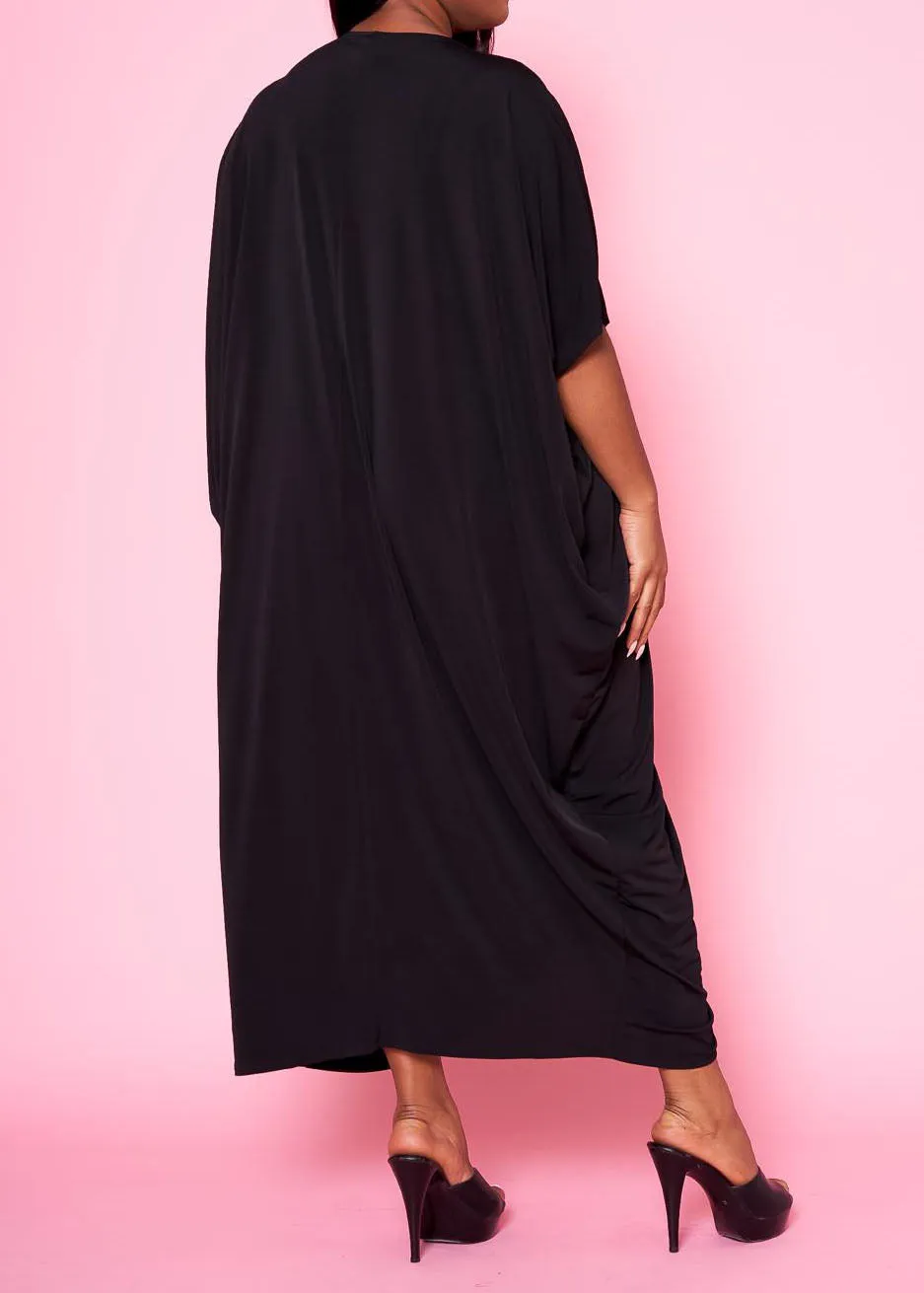 Hi Curvy Plus Size Women Ruched Dolman Sleeve Maxi Dress