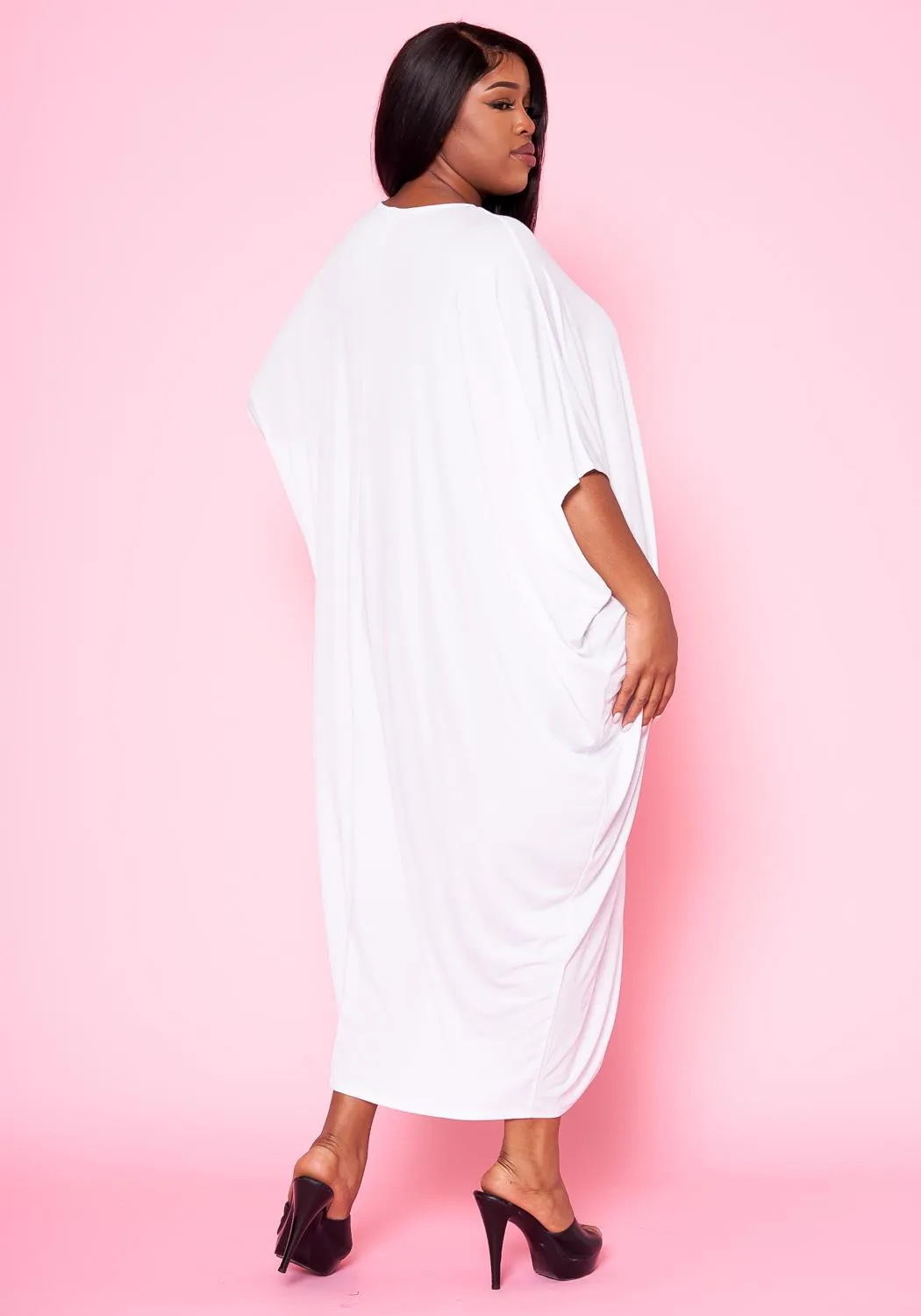 Hi Curvy Plus Size Women Ruched Dolman Sleeve Maxi Dress